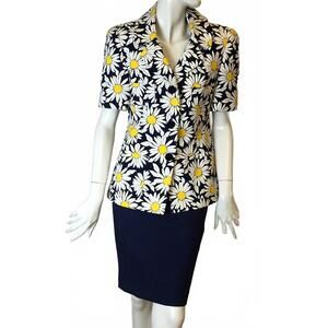 NEW RUTY women's flower print jacket and straight short skirt in black multi